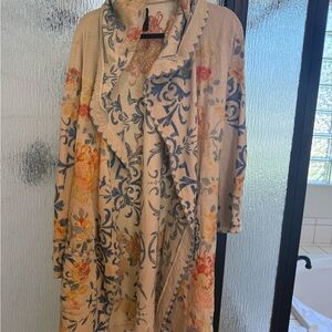 Johnny Was Biya Floral Embroidered Beige Cardigan